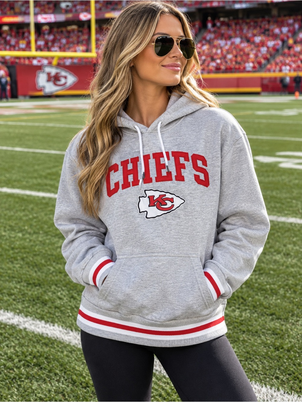 Like new! NFL KC Chiefs Tackle Twill Gray Pullover Hoodie - Women's SM